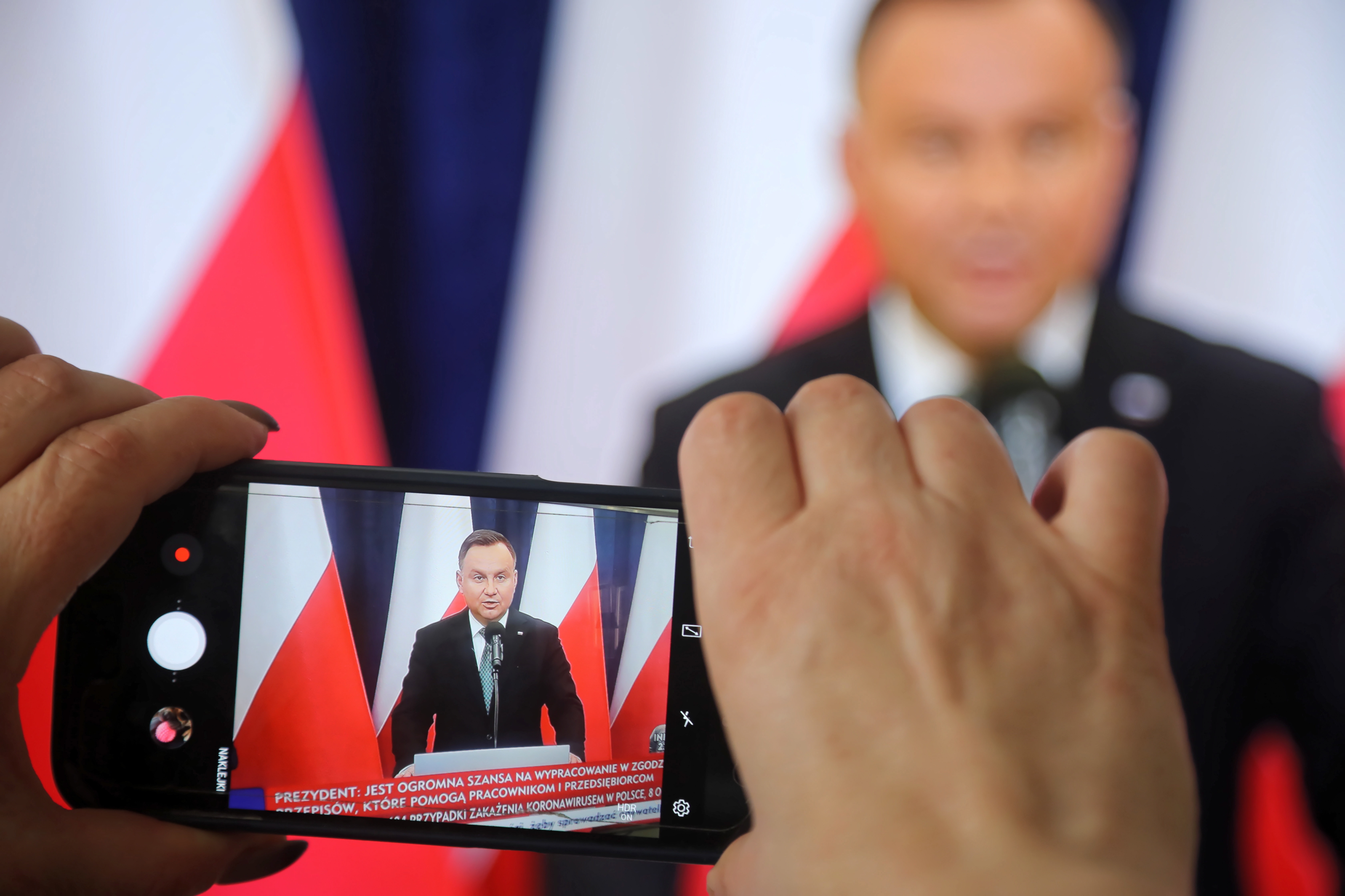 Der polnische Präsident Andrzej Duda bei einer Ansprache zur Bewältigung der Coronavirus-Pandemie.