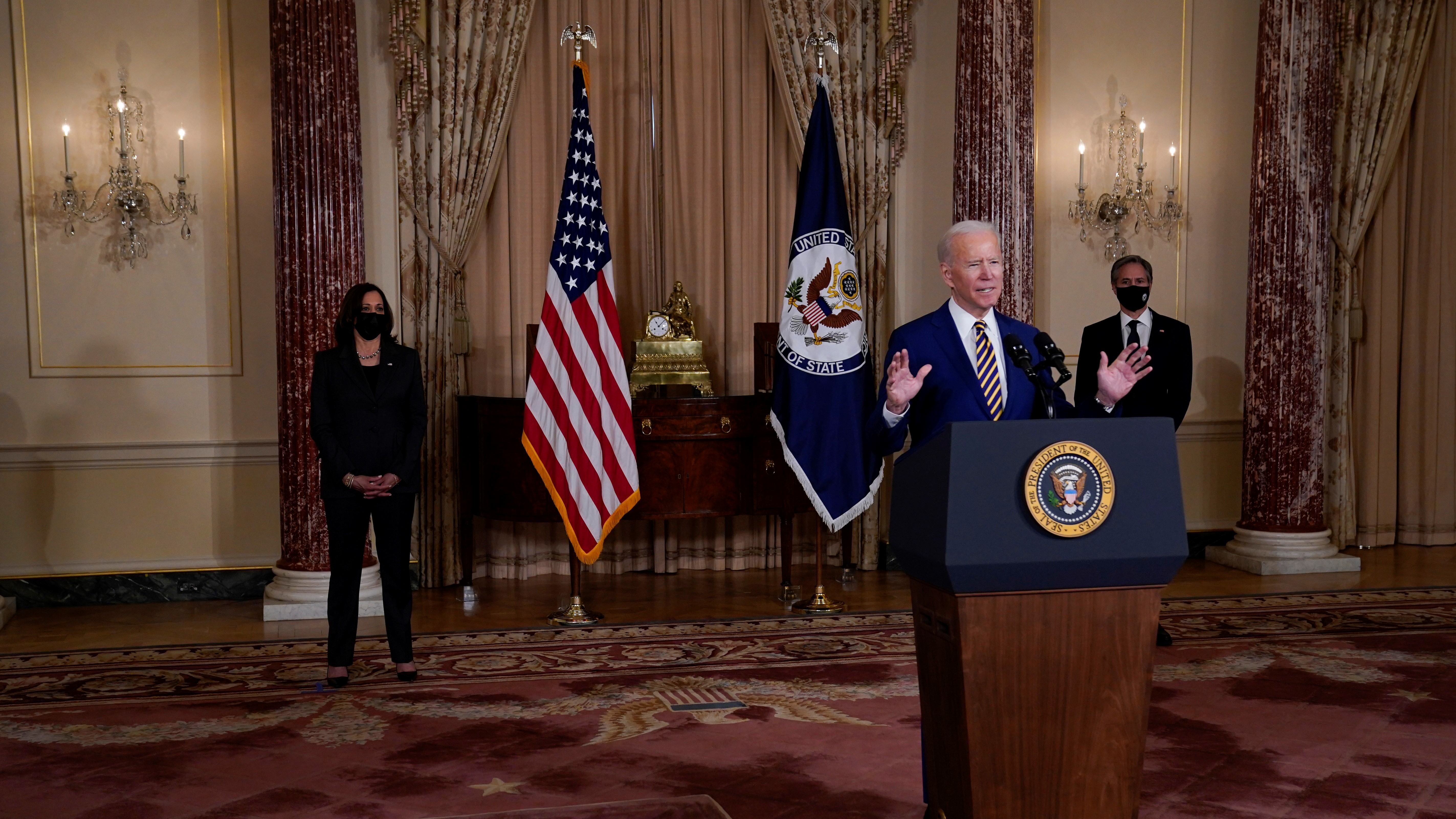 Joe Biden während seiner mit Spannung erwarteten Grundsatzrede zur amerikanischen Außenpolitik