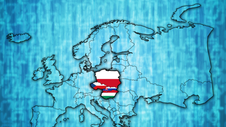 political map of europe with flags of members countries of the visegrad group