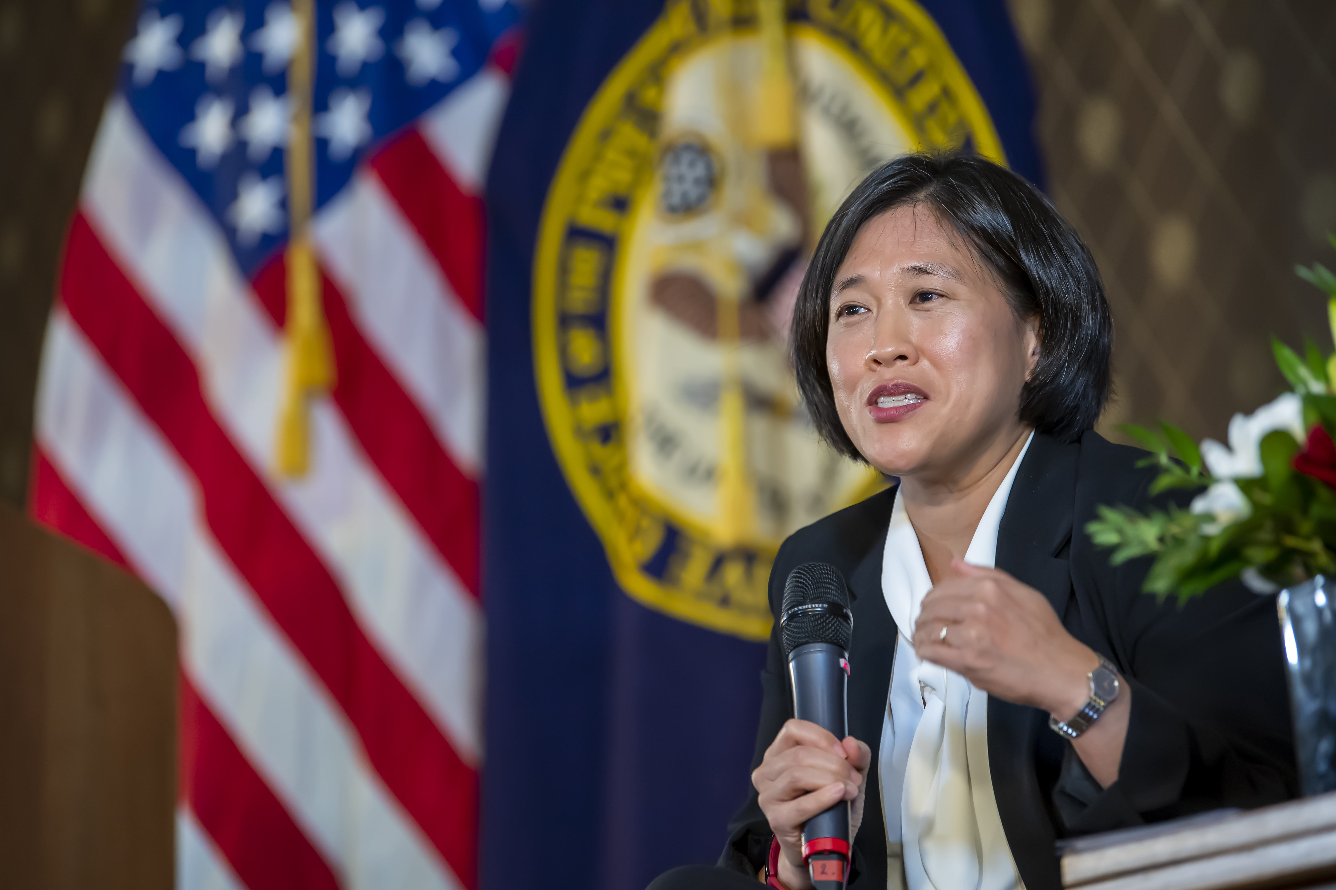 US Trade Representative Katherine Tai speaks at the Geneva Graduate Institute