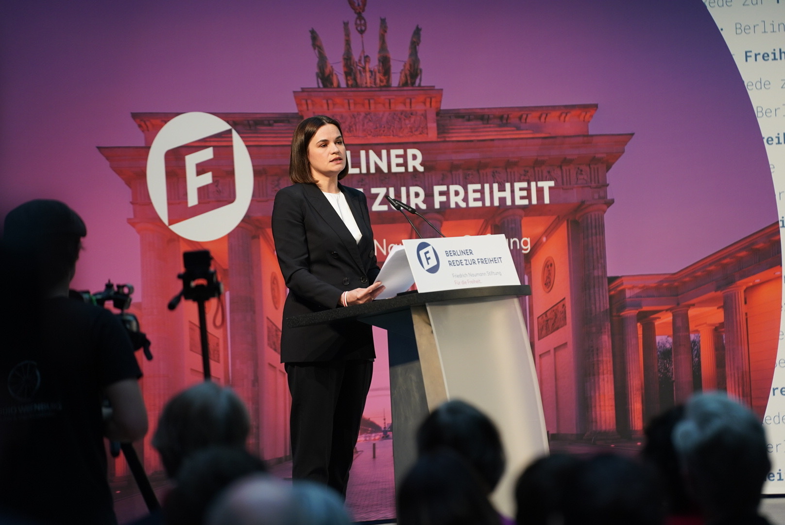 Die belarusische Oppositionsführerin Sviatlana Tsikhanouskaya bei der 17. Rede zur Freiheit