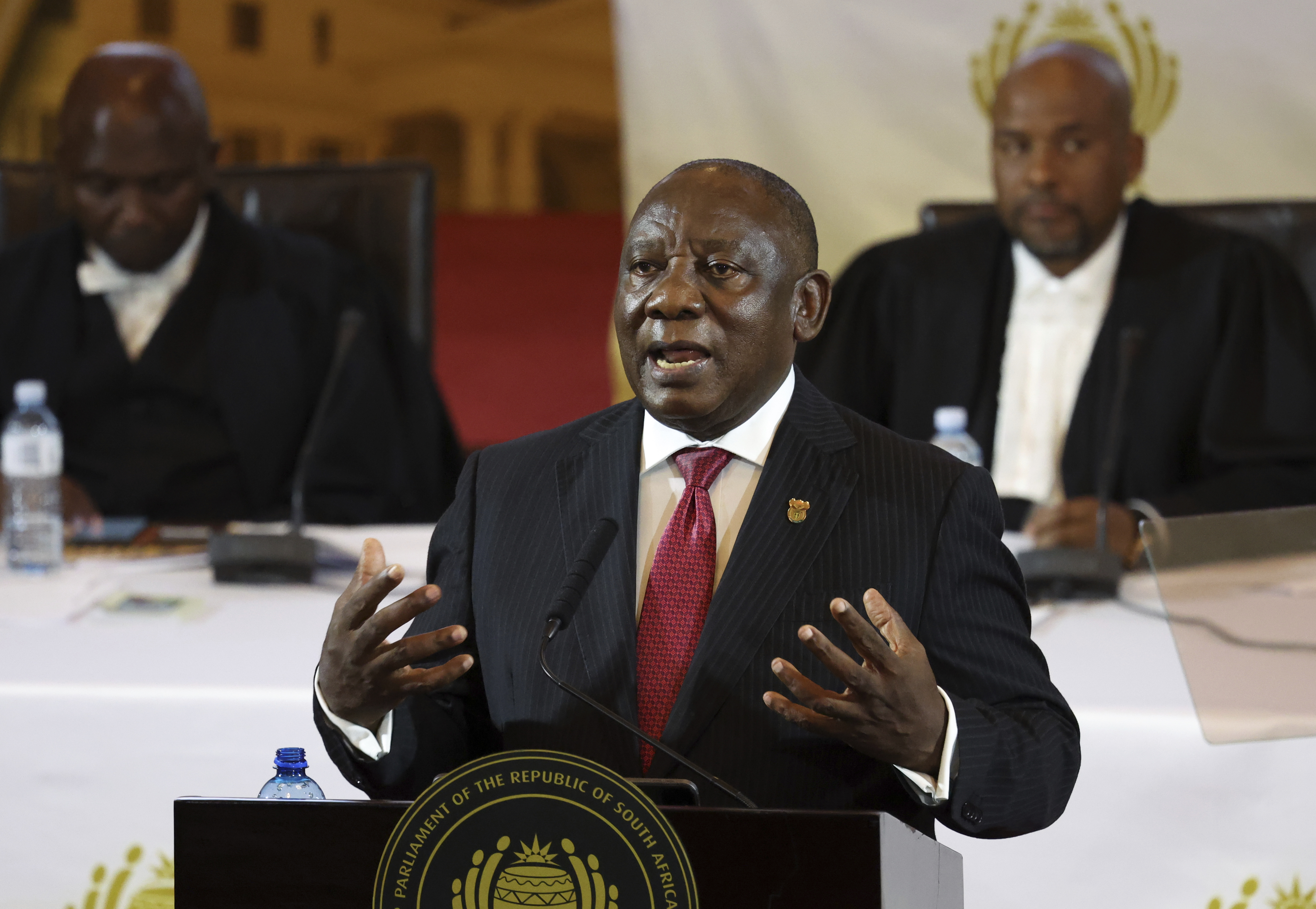 Der südafrikanische Präsident Cyril Ramaphosa hält seine Rede zur Lage der Nation 2024 in Kapstadt, Südafrika.