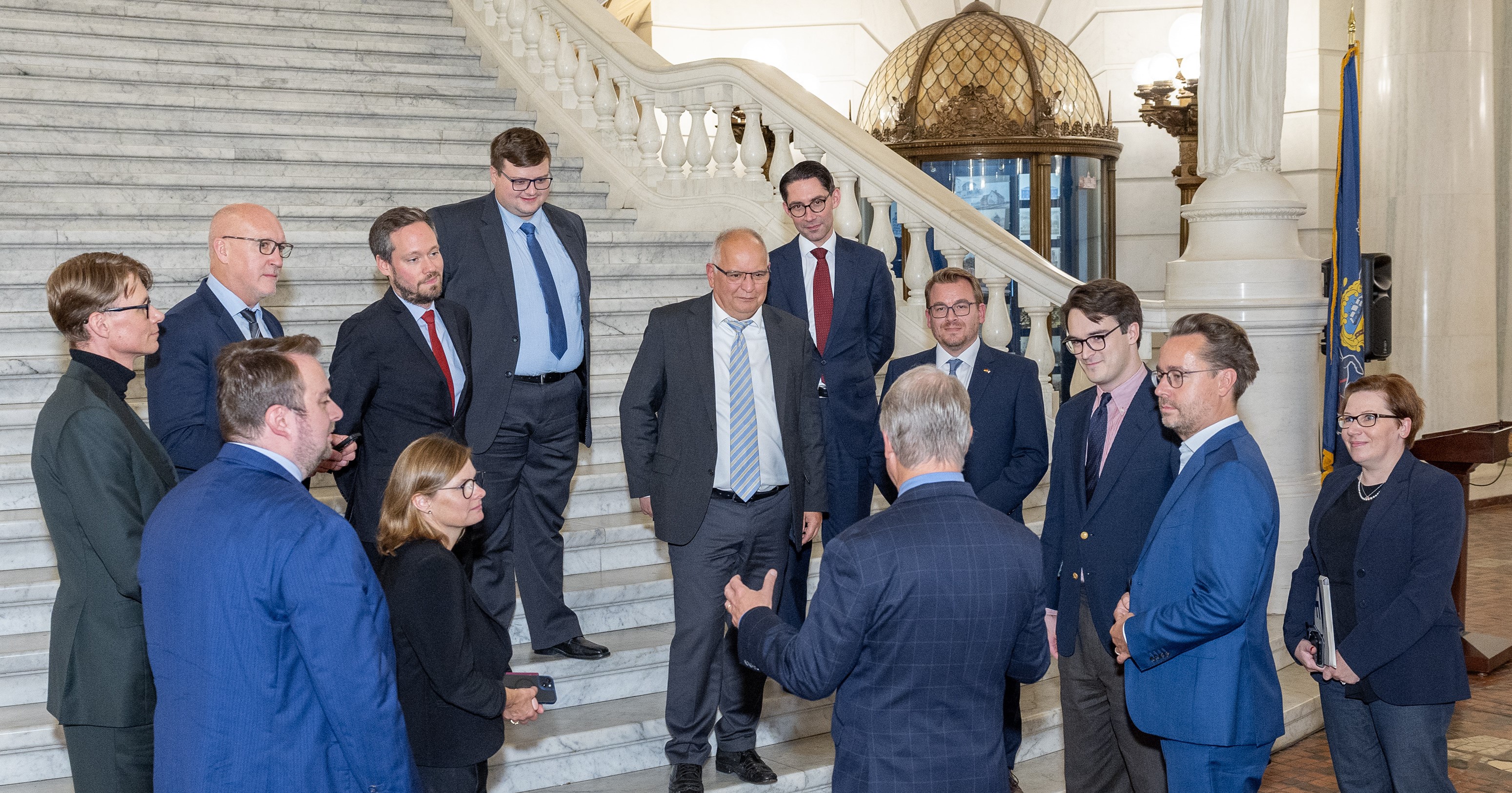 Members of the delegation speak with State Senator David Argall in the Pennsylvania State Capitol