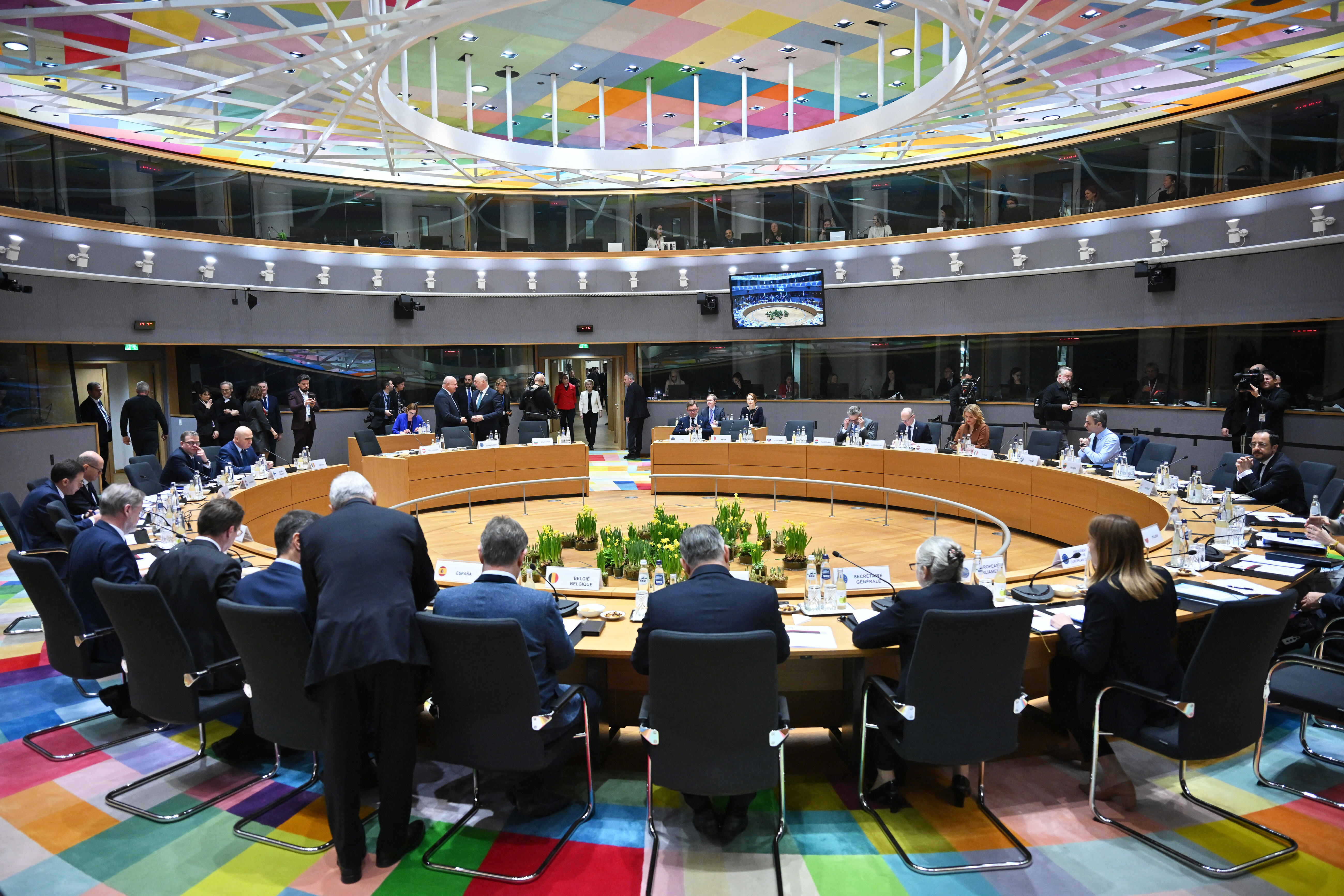 A general view of the emergency summit with European Union leaders to discuss Ukraine and security issues.