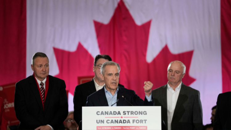 Der Vorsitzende der Liberalen Partei Kanadas, Mark Carney, spricht während seiner Wahlkampfauftaktveranstaltung.