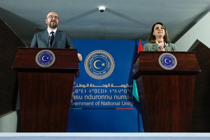 Charles Michel and Najla Mohamed el Mangoush