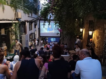 Attention and appreciation from the Cabriolet crowd on Saint Nicholas Stairs in Beirut.