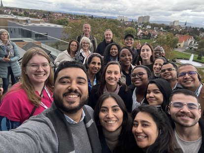 A group selfie photo during a trip to Gonsberg Campus, Mainz | October 2024, IAF Gummersbach