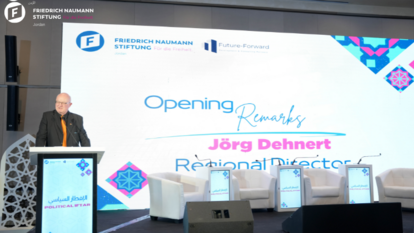 Jörg Dehnert, FNF MENA Regional Director, welcomes the audience and highlights FNF’s commitment to Jordan’s democratic development.