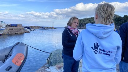 Foto: Sabine Leutheusser-Schnarrenberger im Hafen von Mytilini