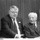 Torsten Wolfgramm und Walter Scheel am 10.1.1991 bei Sitzung der FDP-Bundestagsfraktion im Bundeshaus.