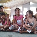 Syrian refugees during school lessons