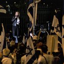 Former Israeli Foreign Minister Tzipi Livni speaks during a protest against the Prime Minister Benjamin Netanyahu's judiciary overhaul in front of the Israeli prime ministry office in Jerusalem
