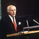 Bundesaußenminister Walter Scheel (FDP) hält am 19.9.1973 vor der UN-Vollversammlung in New York seine Antrittsrede. 