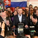 Präsidentschaftskandidat Peter Pellegrini spricht zu seinen Anhängern nach der Präsidentschaftswahl in Bratislava, Slowakei