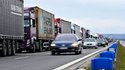 Lorries belonging to Ukrainian hauliers remain blocked at the border crossing on the Ukrainian-Polish border, Lviv region, western Ukraine.