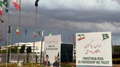 Banners in the D Chowk in front of Parliament House, Iranian President Ebrahim Raisi's trip to Pakistan  - April 2024,Islamabad