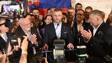 Präsidentschaftskandidat Peter Pellegrini spricht zu seinen Anhängern nach der Präsidentschaftswahl in Bratislava, Slowakei