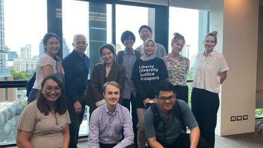 Nurul (the author of this article; wearing a hijab) among 10 talented staff from 6 countries in FNF Southeast and South Asia—a valuable moment full of inspiration and collaboration.