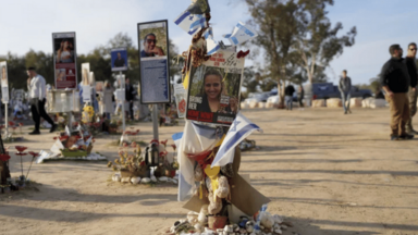 Photos of hostages at the Nova music festival in southern Israel near the border with the Gaza Strip, where hundreds of revellers were killed or kidnapped by Hamas