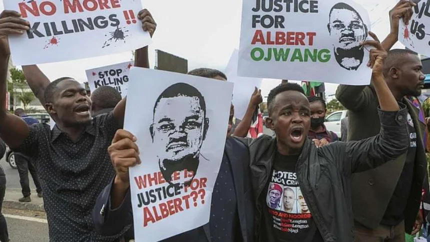 Kenyans march through the streets of Nairobi demanding justice for Albert Ojwang, who died in police custody on Monday, June 9, 2025.